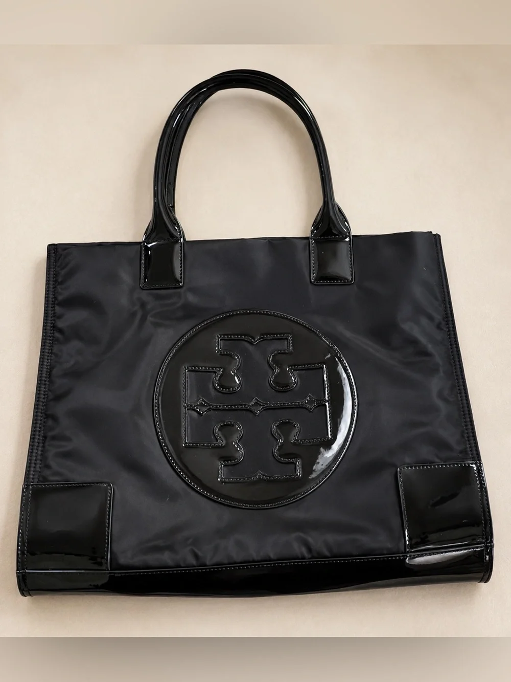 Tory Burch Ella black nylon & leather large tote